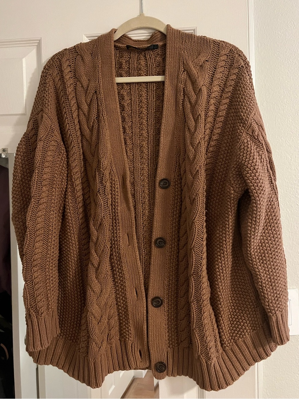 Jenni Kayne Chunky Cable Knit Cardigan Sweater - Brown